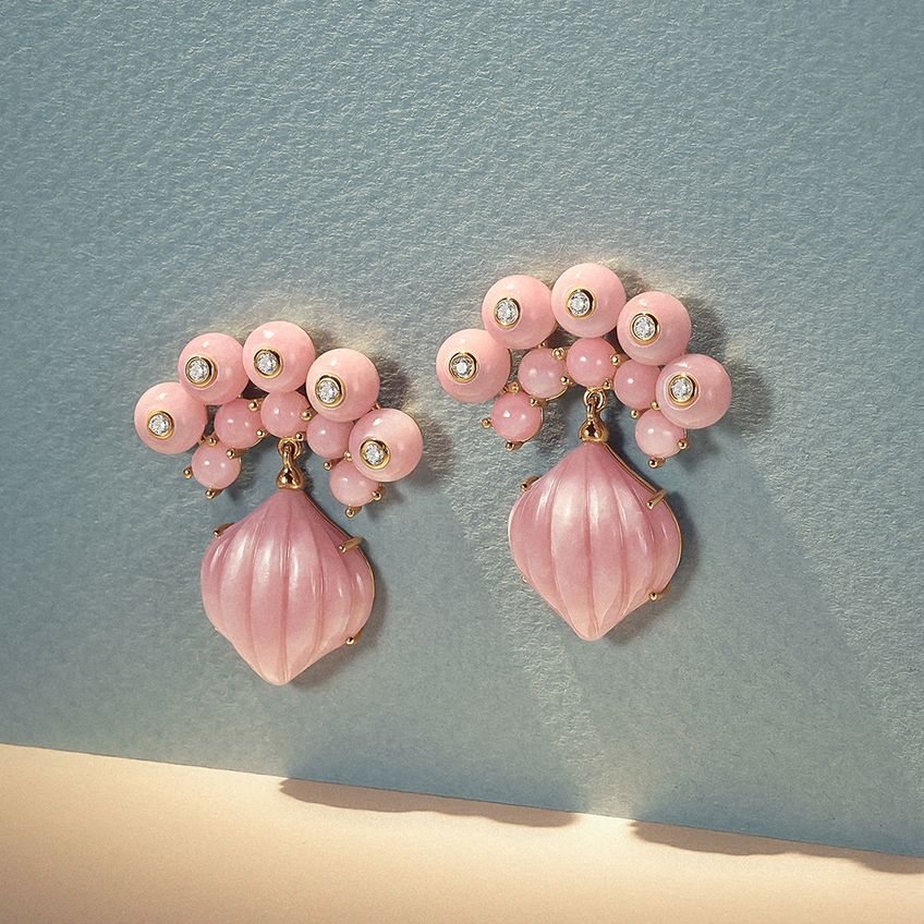 Brincos "Floresta" Opala Rosa